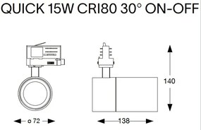 Spot directionabil pentru sina Link QUICK 15W CRI80 30 grade 4000K ON-OFF WH