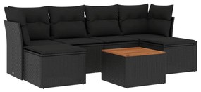3256097 vidaXL Set canapele de grădină cu perne, 7 piese, negru, poliratan