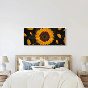 Tablou - Floarea soarelui și petale (120x50 cm)