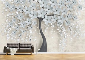 Tapet Premium Canvas - Abstract copac cu flori albe