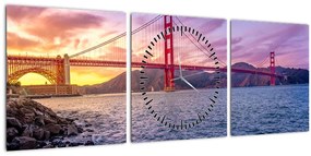 Tablou cu pod și apus de soare (cu ceas) (90x30 cm)