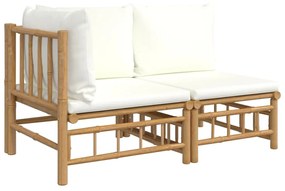 362298 vidaXL Set mobilier de grădină cu perne alb crem, 2 piese, bambus