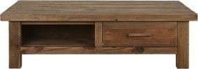 Măsuță de cafea dreptunghiulară din lemn reciclat, natur, cu 2 sertare și nișă deschisă, finisaj mat, 38 x 130 x 90 cm, „Norwyn” – Ethnic Collections