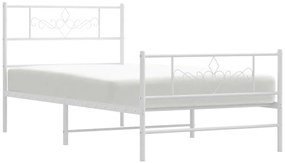 Cadru de pat metalic cu tablie de cap/picioare, alb, 75x190 cm