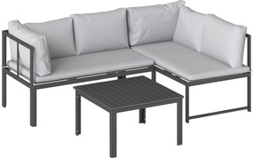 Outsunny Set de Grădină din Metal 3 Piese cu Măsuță cu Șipci și Perne | Aosom Romania