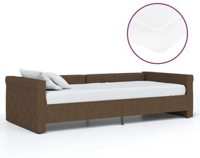 3080327 vidaXL Pat de zi cu saltea și USB, maro închis, 90x200 cm, textil