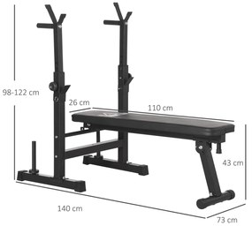 HOMCOM HOMCOM Bancă de Greutăți Pliabilă cu 8 Înălțimi Reglabile și Suport pentru Bară de Greutăți, 140x73x98-122 cm, Negru | Aosom Romania