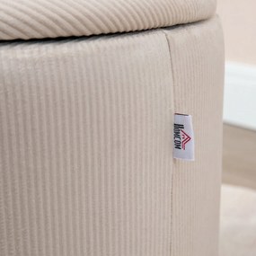 HOMCOM Set de 2 Pouf-uri pentru Depozitare Salvaspazio Rotunde și Îmbunătățite din Catifea cu Nervuri, Alb | Aosom Romania