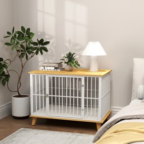 PawHut Cușcă pentru câini cu ușă cu închidere, pernă detașabilă, bună ventilație, oțel, 86x60x70 cm, Alb+Gri | Aosom Romania