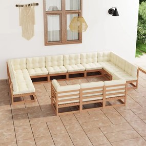 3077287 vidaXL Set mobilier grădină cu perne, 13 piese, maro, lemn masiv pin