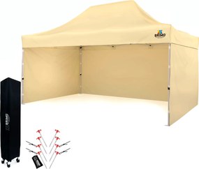 Cort de grădină 3x4,5m Oțel | Foișor pliabil rapid pentru evenimente și petreceri - cu 3 pereți - Bej