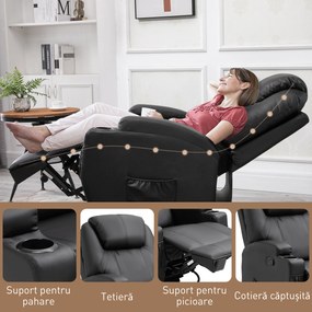 HOMCOM Fotoliu cu 8 Puncte de Masaj, 5 Modalități și 2 Intensități, cu Suport pentru Picioare, 84x92x109 cm, Negru | Aosom Romania