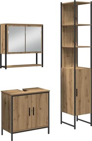vidaXL Set de mobilier pentru baie cu raft 3 pcs Maro Lemn compozit