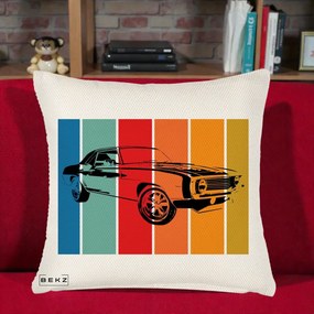 Perna Personalizata Masina Retro Muscle Car Grafic, 40x40 cm, Crem Reliefat, Husa Detasabila, Perna Inclusa, BEKZ®