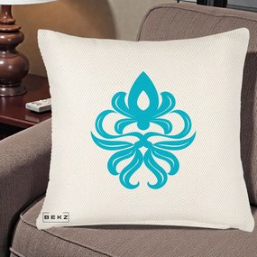 Perna Decorativa Ornament Turcoaz Fleur de Lis, 40x40 cm, Crem Reliefat, Husa Detasabila, Perna Inclusa, BEKZ®