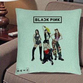 Perna Personalizata K-pop BLACKPINK Fotografie de Grup, 40x40 cm, Verde Menta, Husa Detasabila, Perna Inclusa, BEKZ®