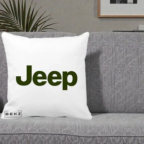 Perna Personalizata cu emblema Jeep, 40x40 cm, Alba Mata, Husa Detasabila, Perna Inclusa, BEKZ®