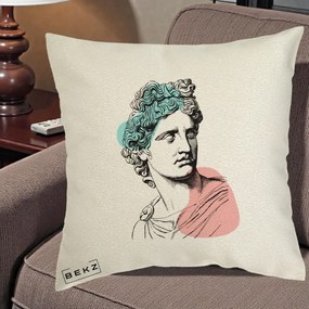 Perna Decorativa Bust Grec Vaporwave, 40x40 cm, Ecru, Husa Detasabila, Perna Inclusa, BEKZ®