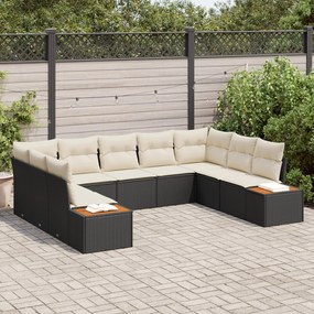 vidaXL Set de canapea de grădină cu 9 piese și perne - ratan polimer negru și acacia