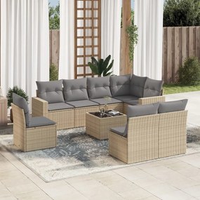 vidaXL Set canapele de grădină, 9 piese, cu perne, bej, poliratan