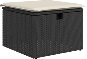 vidaXL Taburet de grădină cu pernă, negru, 55x55x37 cm, poliratan