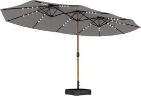 Outsunny Umbrelă dublă de grădină 4,6x2,6 m cu 48 LED-uri, bază inclusă, manivelă, saci de nisip, protecție UV, gri deschis | Aosom Romania