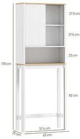 HOMCOM Mobilier de depozitare deasupra toaletei cu ușă canelată, compartimente, poliță reglabilă, 65x25x170cm, alb | Aosom Romania