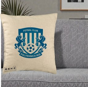 Perna Personalizata FC Politehnica Iasi Fotbal, 40x40 cm, Bej, Husa Detasabila, Perna Inclusa, BEKZ®