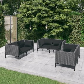 Set mobilier gradina cu perne, 6 piese, gri inchis, poliratan 6x colt, 1