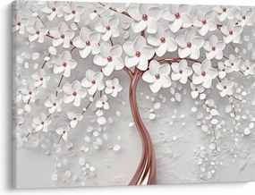 Tablou - Imaginea copacului alb cu flori albe, rosegold (70x50 cm)