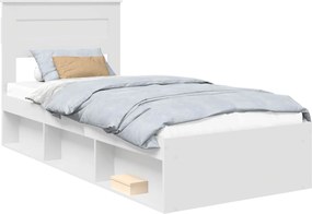 vidaXL Cadru de pat cu headboard Alb 90 x 190 cm Lemn de pin masiv