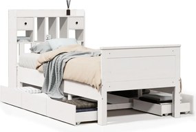 vidaXL Pat cu bibliotecă fără saltea, alb, 90x190 cm, lemn masiv pin