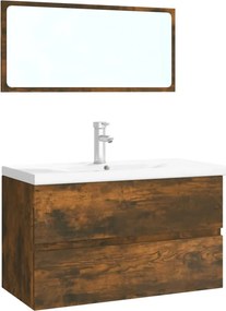 vidaXL Set de mobilier de baie, stejar fumuriu, lemn prelucrat