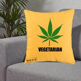 Perna Decorativa Vegetarian cu Frunza, 40x40 cm, Galben, Husa Detasabila, Perna Inclusa, BEKZ®