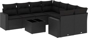 vidaXL Set mobilier de grădină cu perne, 9 piese, negru, poliratan