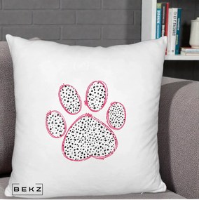 Perna Personalizata Labuta Dalmatian Roz Neon, 40x40 cm, Alb Pufos, Husa Detasabila, Perna Inclusa, BEKZ®