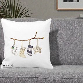 Perna Decorativa Ciorapi de Craciun pe Ramura, 40x40 cm, Alba Mata, Husa Detasabila, Perna Inclusa, BEKZ®