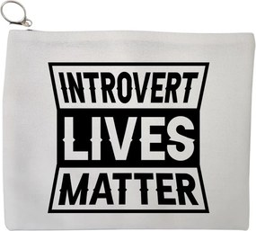 Portfard Cosmetice tip Plic, model Introvert Lives Matter, 23x18 cm, Alb, BEKZ®