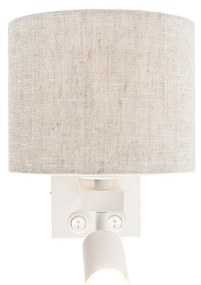 Aplică albă cu lampă de citit și abajur gri deschis 18 cm - Brescia