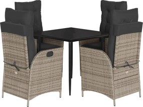 vidaXL Set mobilier de grădină cu perne, 5 piese, gri, poliratan