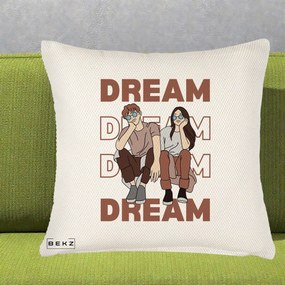 Perna Decorativa Dream Couple Aesthetic, 40x40 cm, Crem Reliefat, Husa Detasabila, Perna Inclusa, BEKZ®