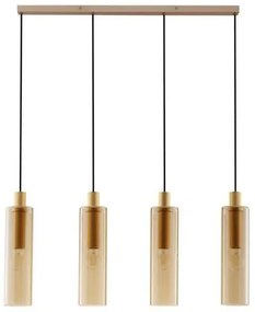 Lustra cu 4 pendule metal auriu, sticla chihlimbar ZOELLA