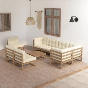 3076682 vidaXL Set mobilier de grădină cu perne, 9 piese, lemn masiv pin