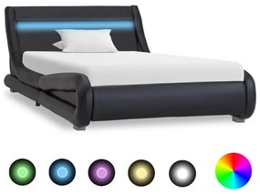 Cadru de pat cu LED, negru, 90 x 200 cm, piele ecologica Negru, 90 x 200 cm