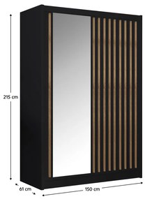 Dulap cu usi glisante, negru   stejar craft, 150x215 cm, LADDER