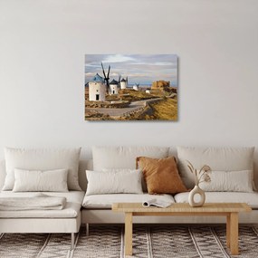 Tablou pe sticlă - Morile de vânt din Consuegra, Spania (70x50 cm)