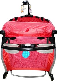 Patut Pliant rotund cu balansoar, Tarc copii Baby Care™ ROUND NEST, Pliabil pe 2 Niveluri cu muzica si Masa infasat, Jucarie Carusel cu jucarii din