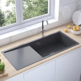 Chiuveta de bucatarie lucrata manual, negru, otel inoxidabil Negru, 100 x 44 x 20 cm