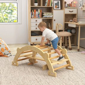 AIYAPLAY Arc Montessori din Lemn pentru Copii 2-4 Ani, Convertibil în Balansoar, Joc de Cățărare, 110x52x45 cm, culoare Lemn | Aosom Romania