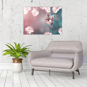 Tablou pe sticlă - Fluture între flori (70x50 cm)